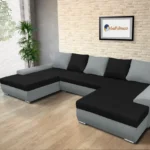 Wixy U Form Óezüst és fekete ágyazható ülőgarnitúra