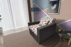 Brumi kinyitható gyerek fotelágy kvarcszürke színű szövet és Teddy macis minta