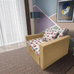 Brumi kinyitható gyerek fotelágy okker színű szövet és Teddy macis minta