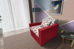 Brumi kinyitható gyerek fotelágy piros színű szövet és Teddy macis minta