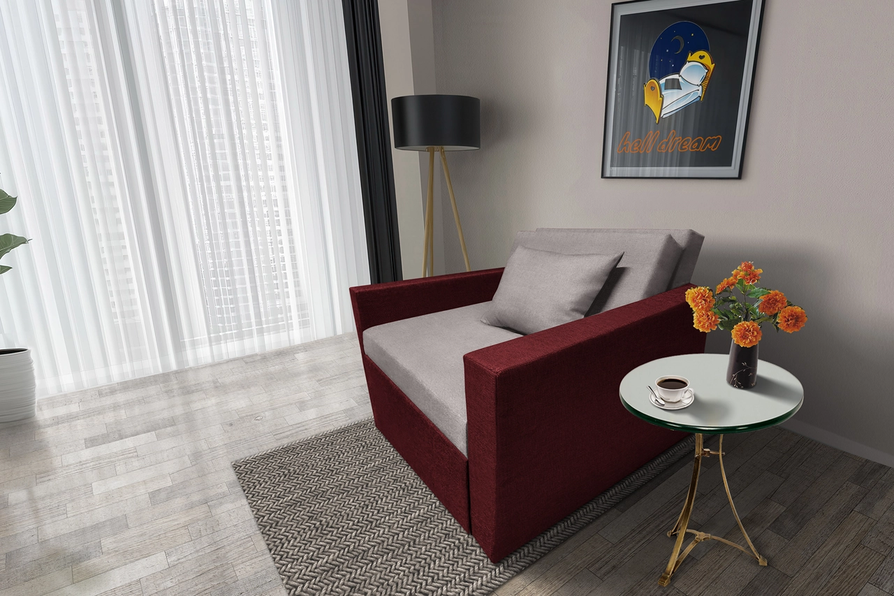 Mama ágyneműtartós fotelágy ódon borvörös szamárszürke színben