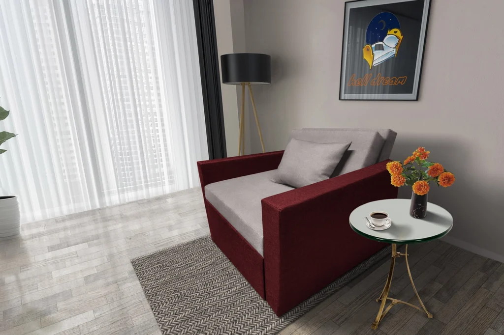 Mama ágyneműtartós fotelágy ódon borvörös – szamárszürke színben