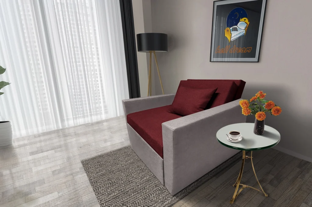 Mama ágyneműtartós fotelágy szamárszürke - ódon borvörös színben