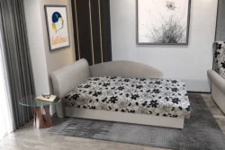 Aroba saroktámlás heverő ezüst serlegszürke színű szövet és Aroba virágos minta