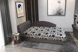 Aroba saroktámlás heverő kvarcszürke színű szövet és Aroba virágos minta