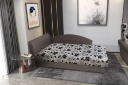 Aroba saroktámlás heverő mély földszürke színű szövet és Aroba virágos minta