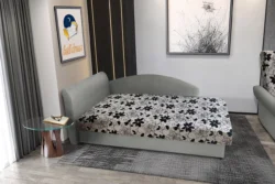 Aroba saroktámlás heverő óezüst színű szövet és Aroba virágos minta