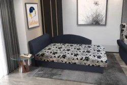 Aroba saroktámlás heverő ónix színű szövet és Aroba virágos minta