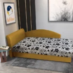 Aroba saroktámlás heverő őszarany színű szövet és Aroba virágos minta