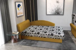 Aroba saroktámlás heverő őszarany színű szövet és Aroba virágos minta