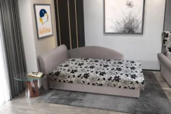 Aroba saroktámlás heverő szamárszürke színű szövet és Aroba virágos minta