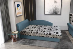 Aroba saroktámlás heverő szürkés kadét színű szövet és Aroba virágos minta