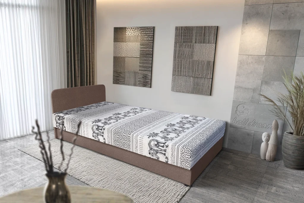 Fáni hagyományos heverő pasztell taupe színű szövet és elefántos minta