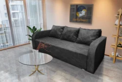 Dalmata kanapé ágyazható ágyneműtartós sötétszürke zsákszövet