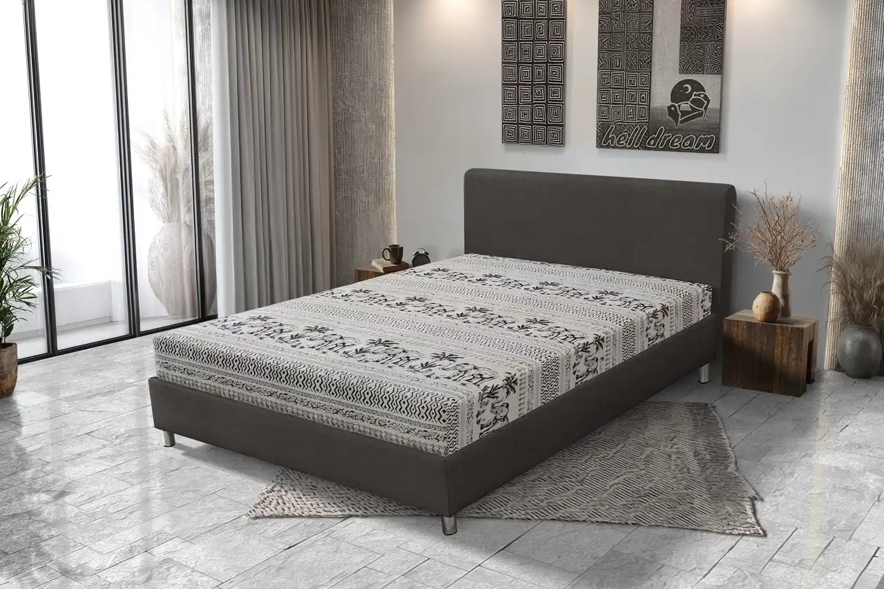 Elefántos franciaágy kvarcszürke és elefánt mintás szövet