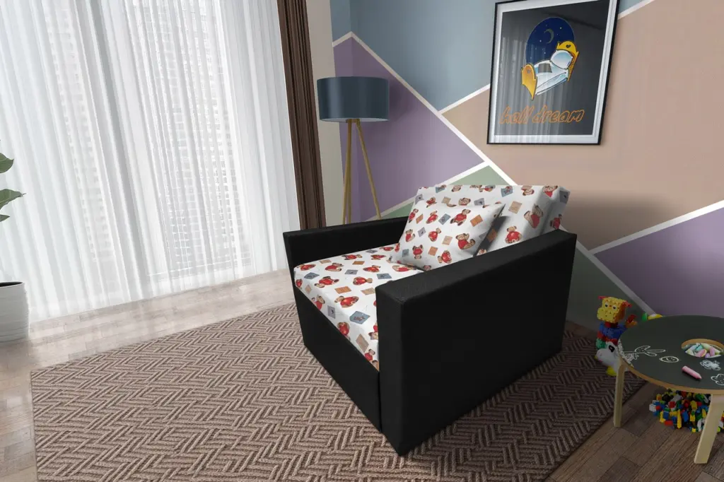 Brumi kinyitható gyerek fotelágy fekete színű szövet