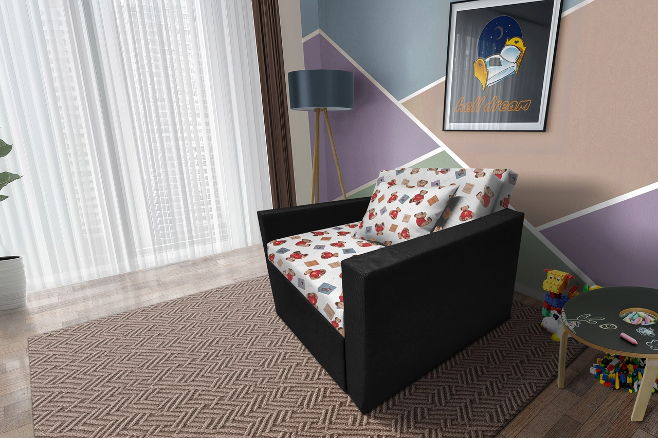 Brumi kinyitható gyerek fotelágy fekete színű szövet