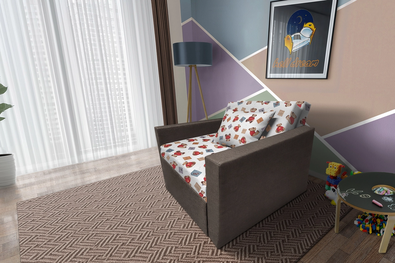 Brumi kinyitható gyerek fotelágy mély földszürke színű szövet