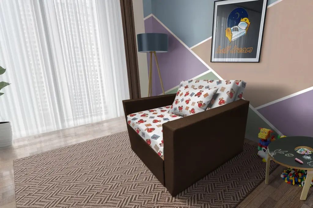 Brumi kinyitható gyerek fotelágy sötét mahagóni színű szövet