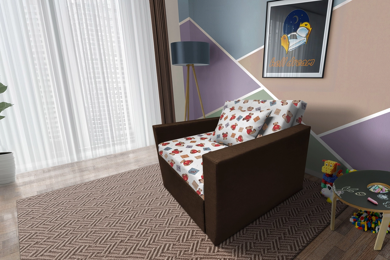 Brumi kinyitható gyerek fotelágy sötét mahagóni színű szövet