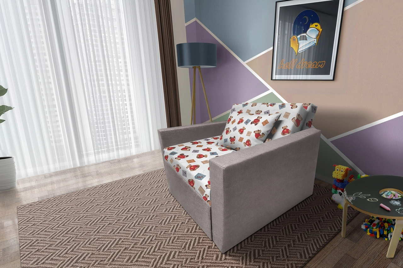 Brumi kinyitható gyerek fotelágy szamárszürke színű szövet