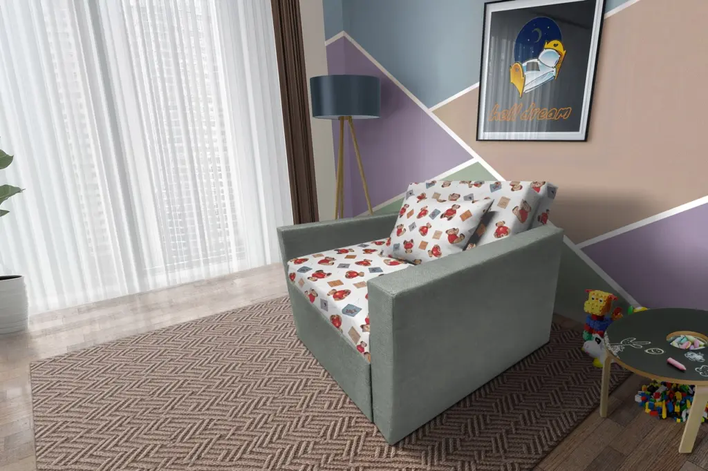 Brumi kinyitható gyerek fotelágy világos óezüst szövet