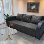 Dénes kanapé ágyazható ágyneműtartós bőr kar sötét szürke zsákszövet