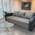 Dénes kanapé ágyazható ágyneműtartós bőr kar világos szürke zsákszövet