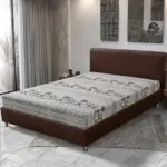 Elefántos Franciaágy barna bőr és elefánt mintás szövet