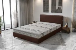 Elefántos Franciaágy barna bőr és elefánt mintás szövet