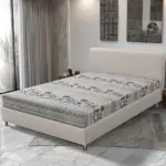 Elefántos Franciaágy bézs bőr és elefánt mintás szövet