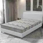 Elefántos Franciaágy fehér bőr és elefánt mintás szövet