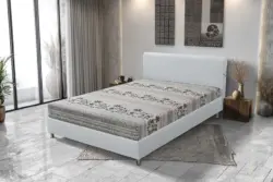 Elefántos Franciaágy fehér bőr és elefánt mintás szövet