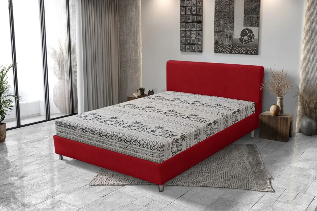 Elefántos Franciaágy japán karminvörös és elefánt mintás szövet