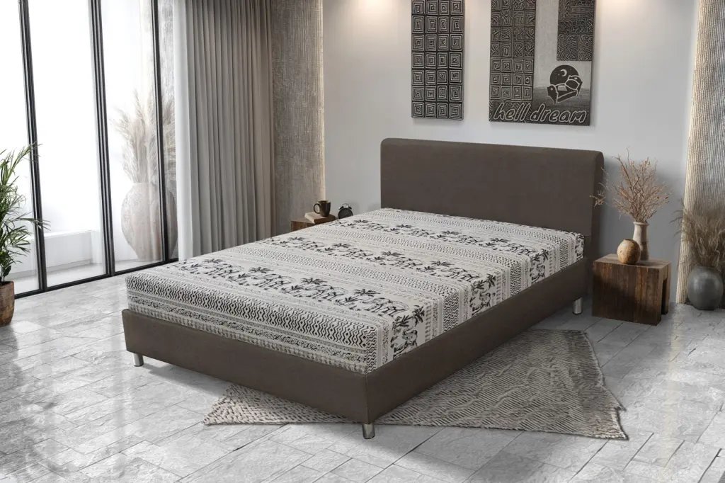 Elefántos Franciaágy mély földszürke és elefánt mintás szövet