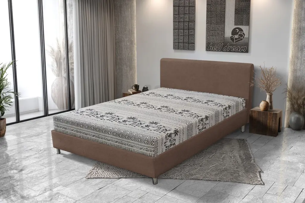 Elefántos Franciaágy pasztell taupe és elefánt mintás szövet