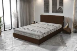 Elefántos Franciaágy sötét mahagóni és elefánt mintás szövet