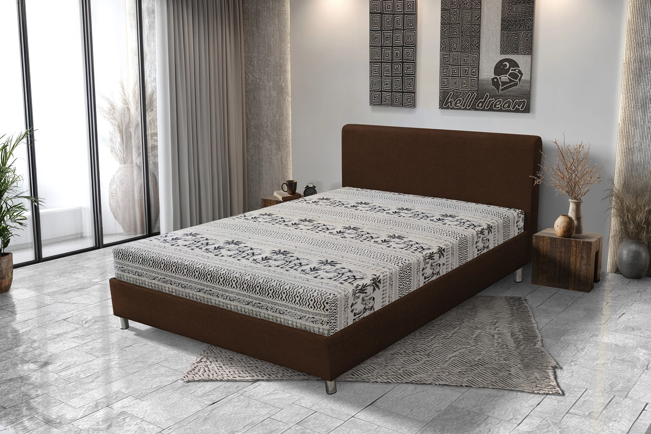 Elefántos Franciaágy sötét mahagóni és elefánt mintás szövet