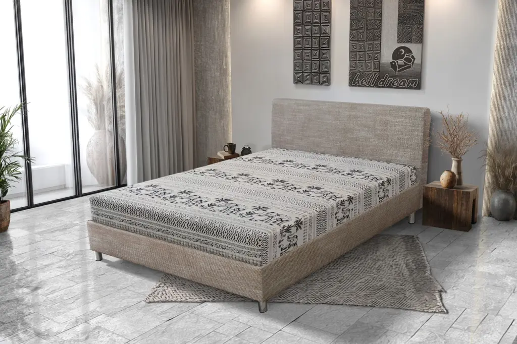 Elefántos Franciaágy világos barna és elefánt mintás szövet