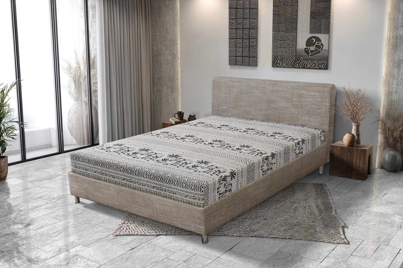 Elefántos Franciaágy világos barna és elefánt mintás szövet