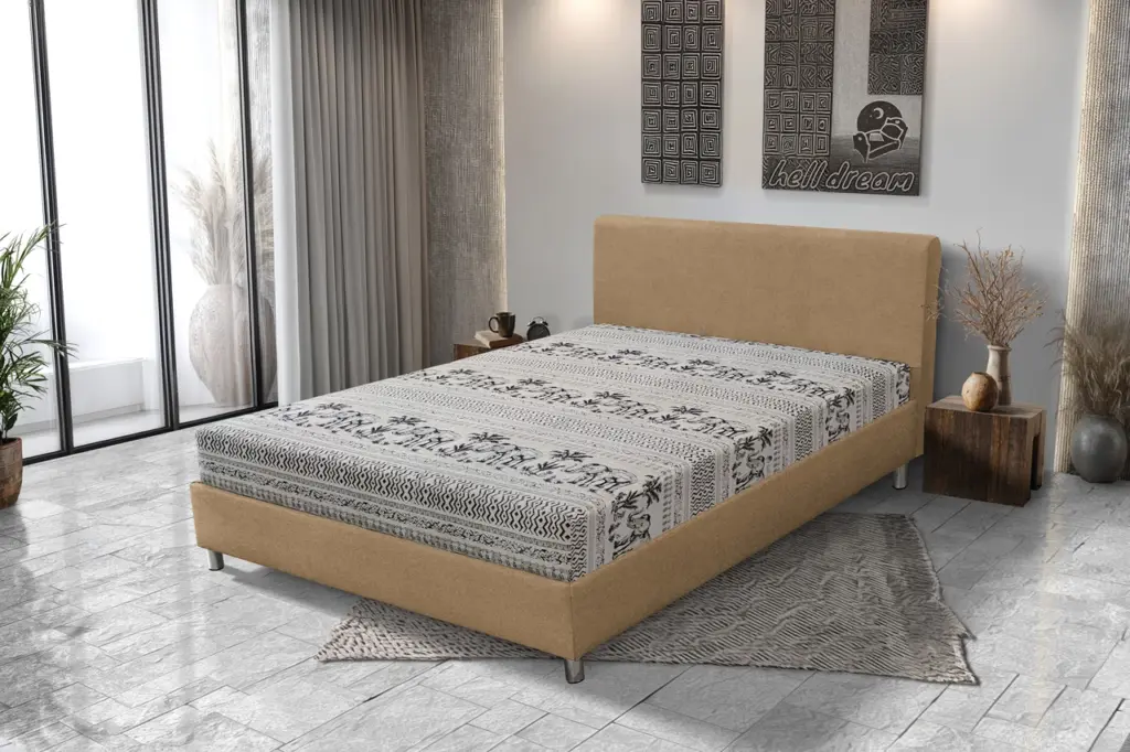 Elefántos Franciaágy világos fahéj és elefánt mintás szövet