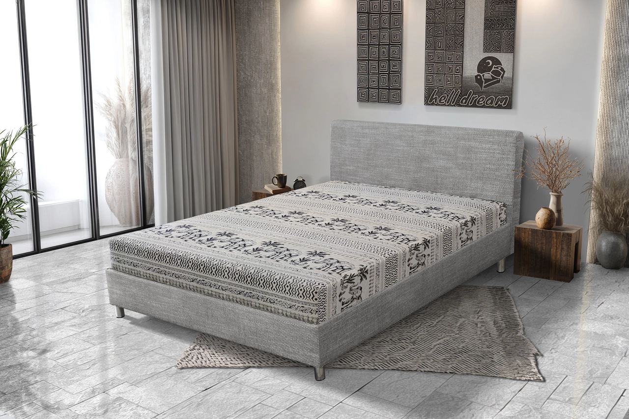 Elefántos Franciaágy világosszürke és elefánt mintás szövet