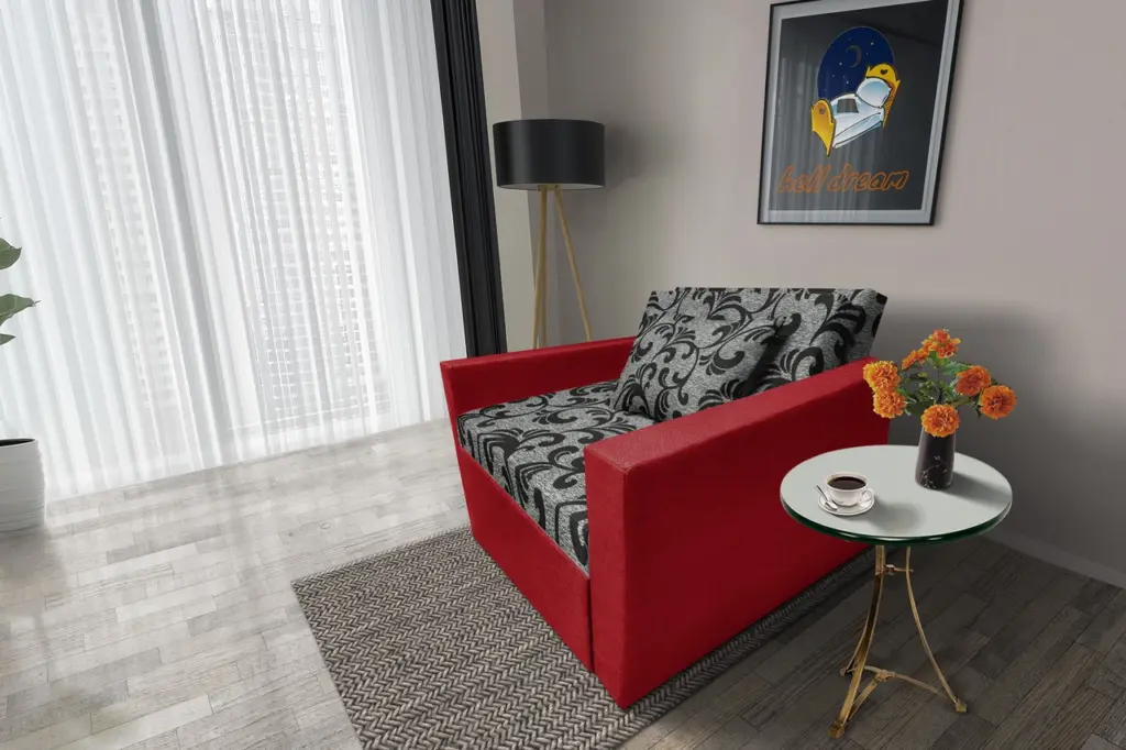 Fábia ágyneműtartós fotelágy japán karminvörös szövet