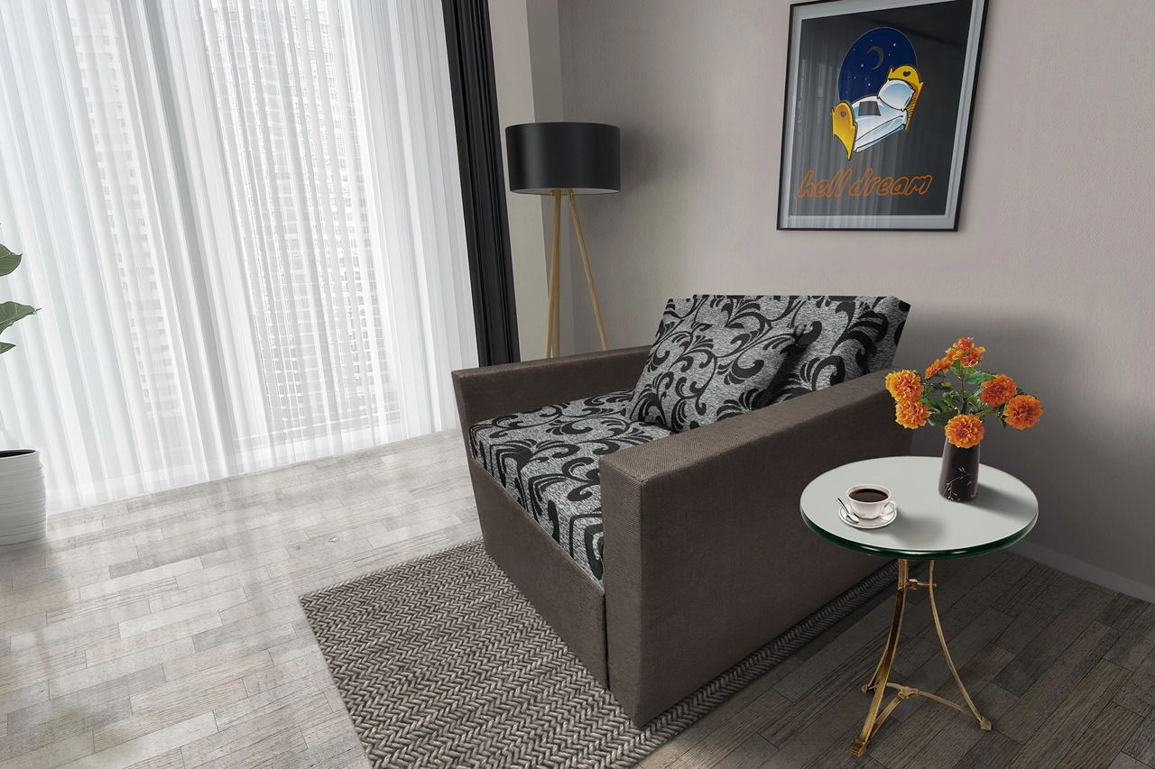 Fábia ágyneműtartós fotelágy mély földszürke szövet