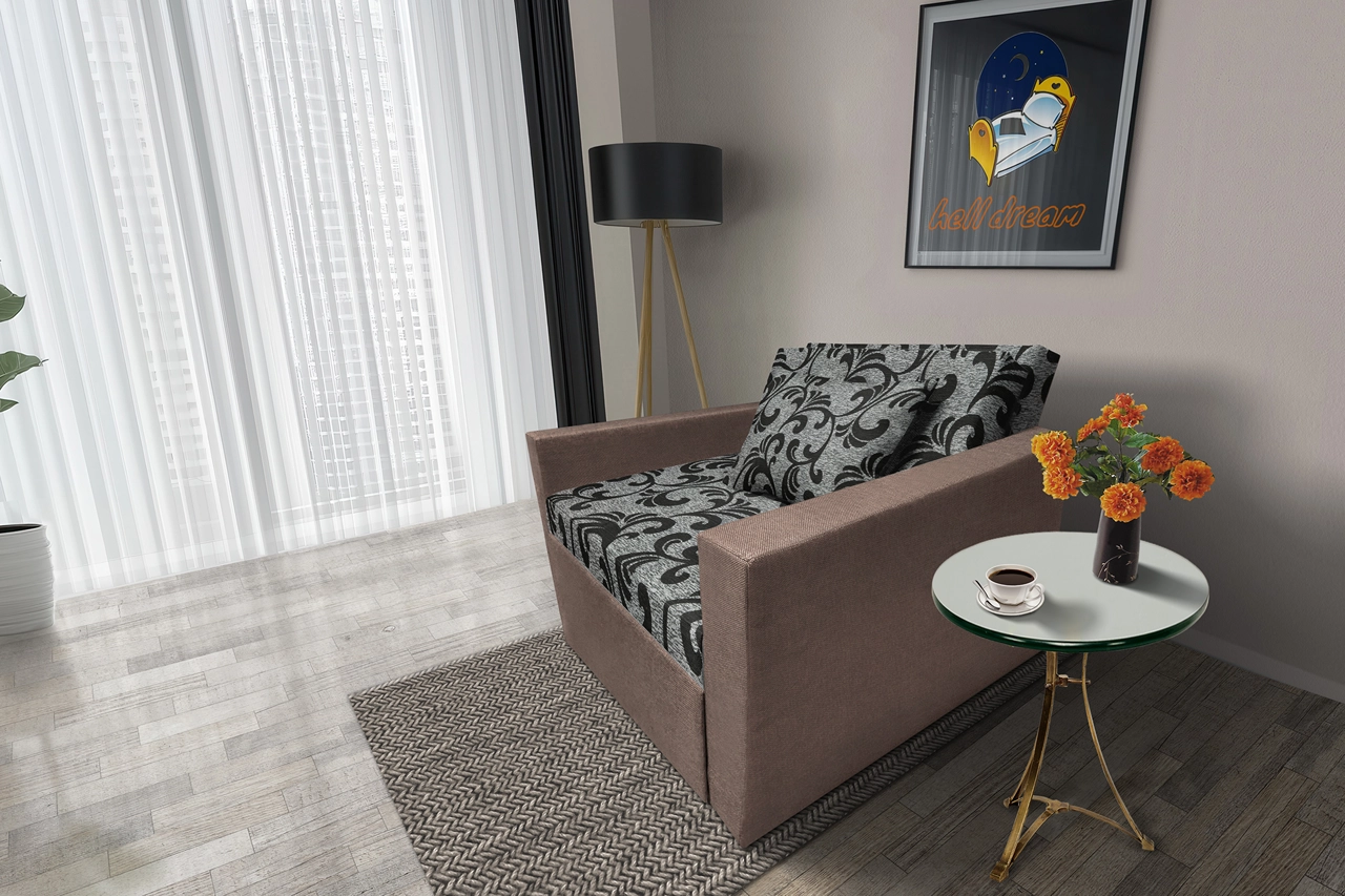 Fábia ágyneműtartós fotelágy pasztell taupe szövet