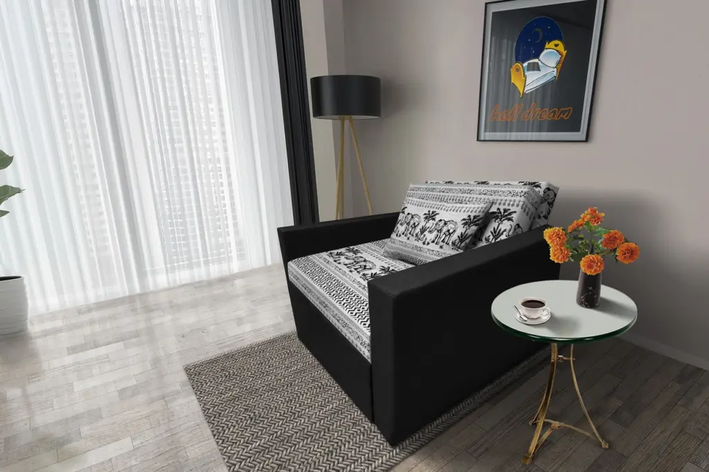 Fáni ágyneműtartós fotelágy fekete szövet elefánt minta