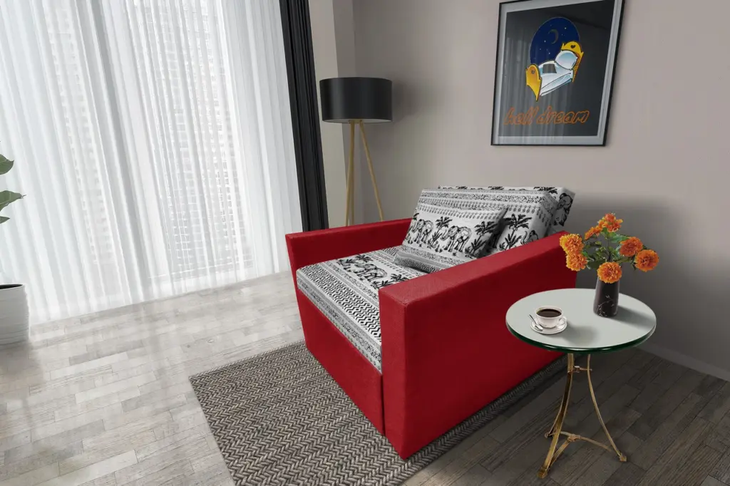 Fáni ágyneműtartós fotelágy japán karminvörös szövet