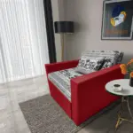 Fáni ágyneműtartós fotelágy japán karminvörös szövet