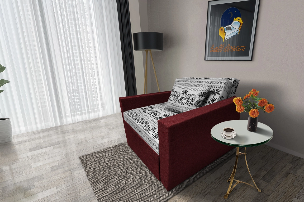 Fáni ágyneműtartós fotelágy ódon borvörös szövet