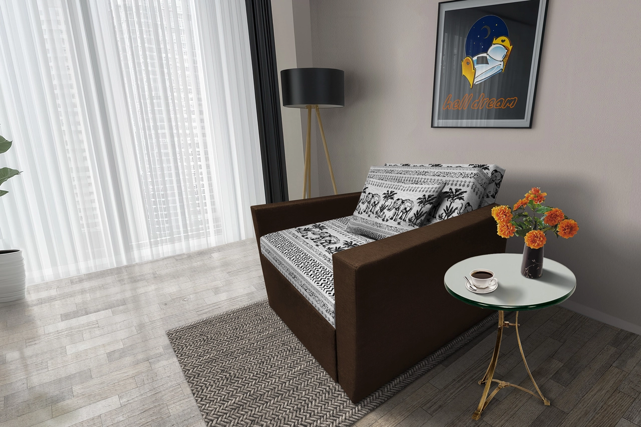 Fáni ágyneműtartós fotelágy sötét mahagóni szövet